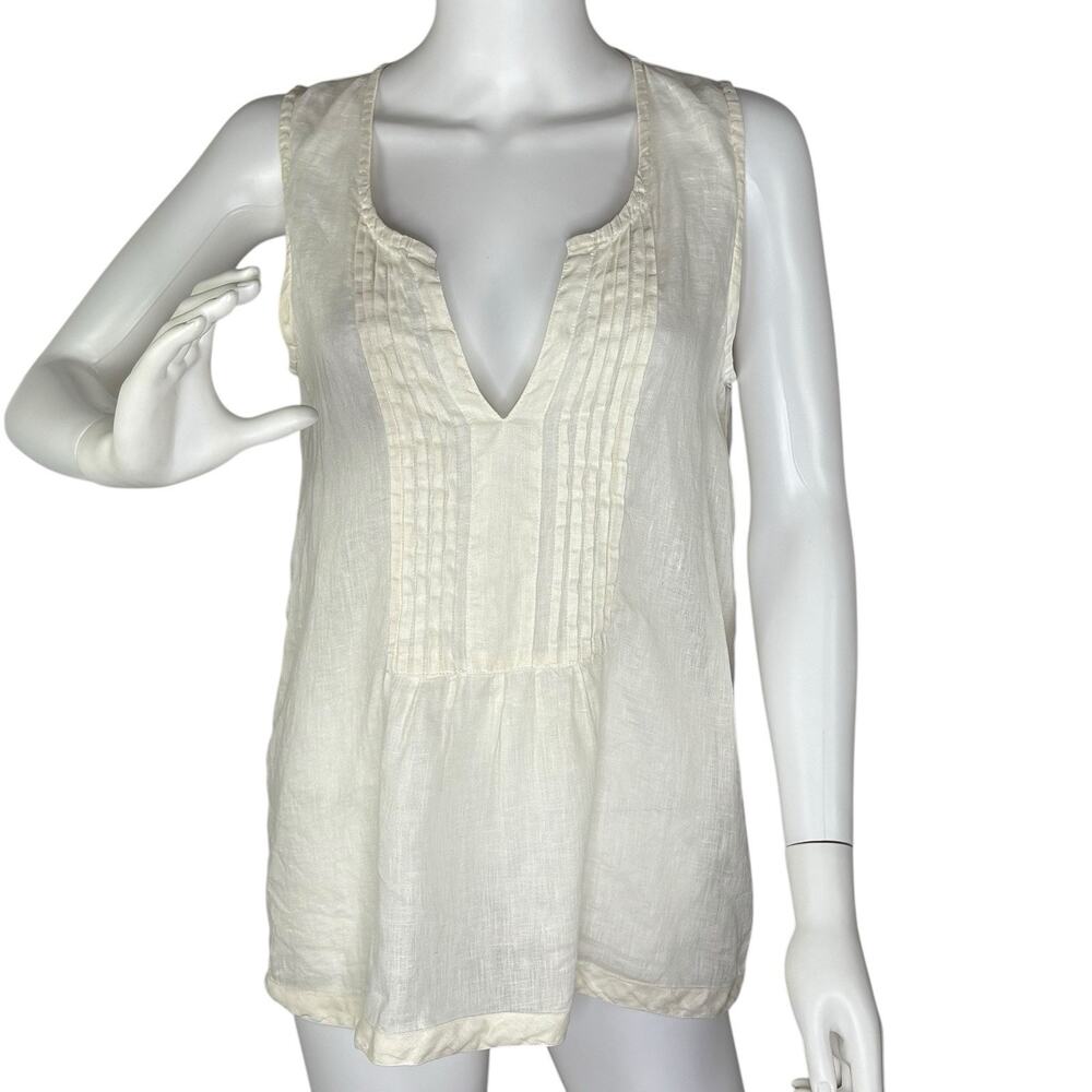 CP Shades Linen Top Blouse Pintuck Neutral Minimalist Cottage Ivory Size XS